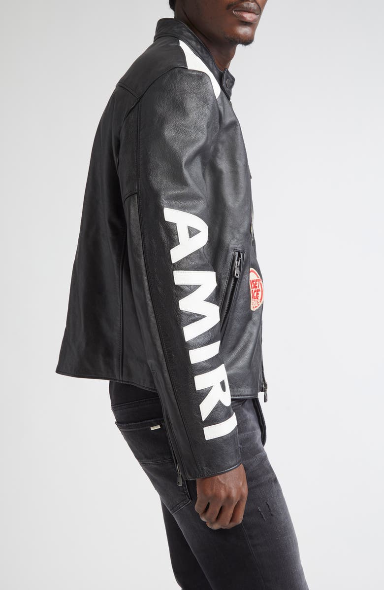 AMIRI Patches Leather Racer Jacket, Alternate, color, Black