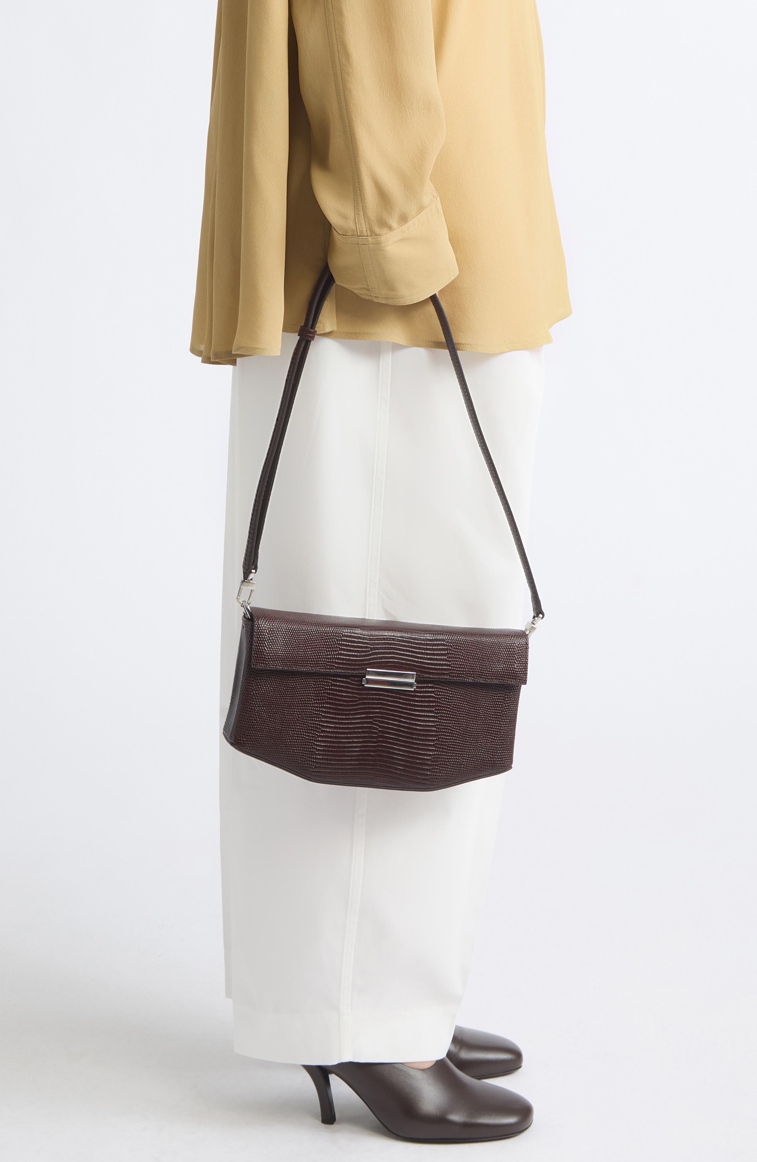Clip Lizard Embossed Leather Bag, Alternate, color, BROWN