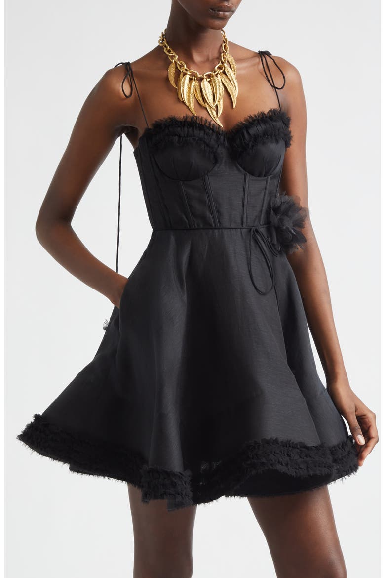 Kindred Spirit Luna Ruffle Linen & Silk Minidress, Alternate, color, BLACK