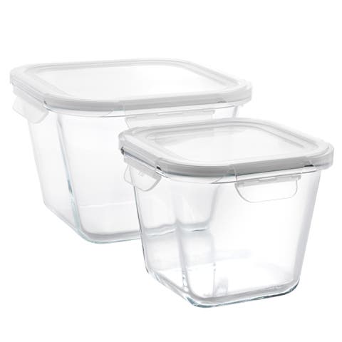 4 Piece Glass Square Storage Container Set Snap Lids