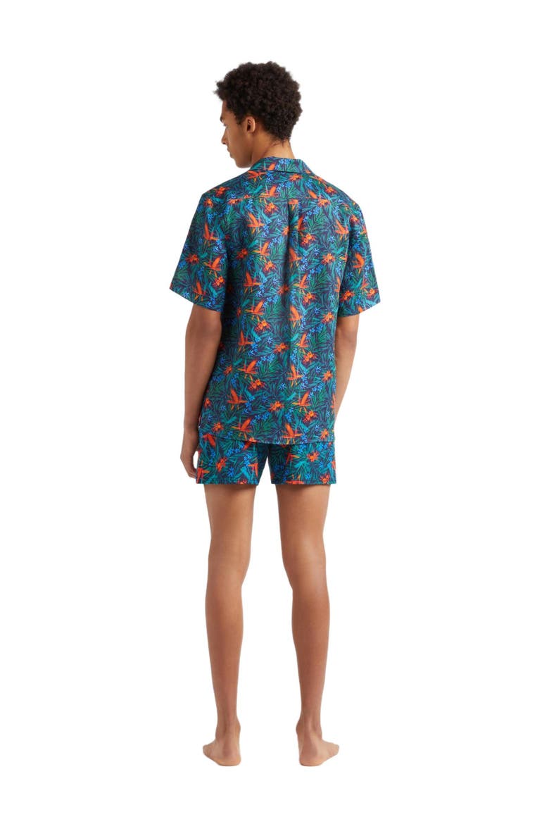 Men's Tropical Flower Printed Linen Shirt, Alternate, color, BLEU MARINE