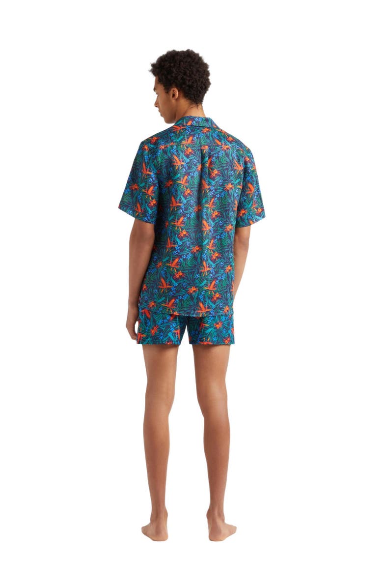 Vilebrequin Men's Tropical Flower Printed Linen Shirt, Alternate, color, Bleu Marine