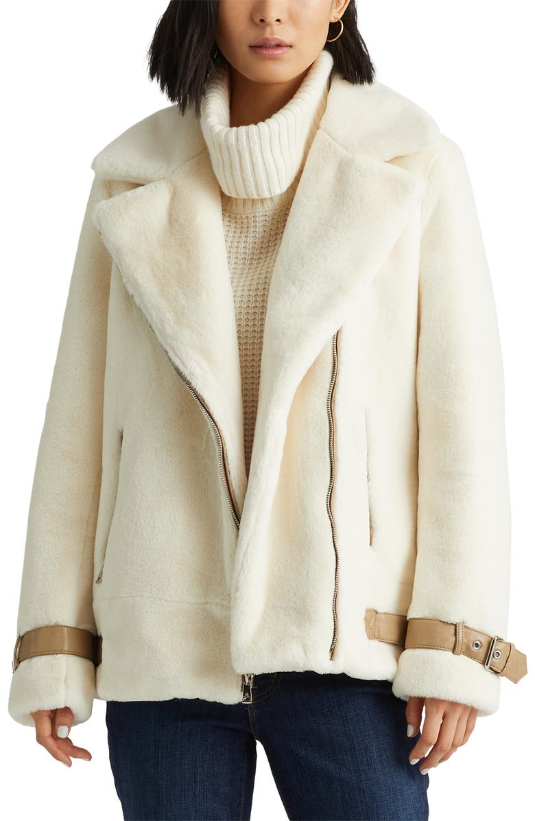 Lauren Ralph Lauren Asymmetric Faux Fur Moto Coat, Main, color,