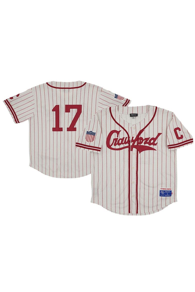 Men's Rings & Crwns #17 Cream Pittsburgh Crawfords Mesh Button-Down Replica Jersey, Alternate, color, Cream