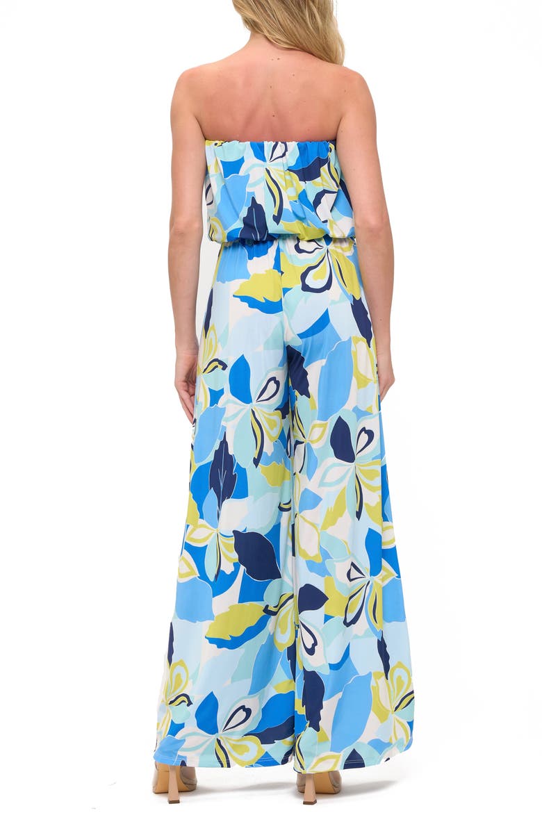 O.L. Printed Strapless Wide Leg Romper, Alternate, color, Blue Multi
