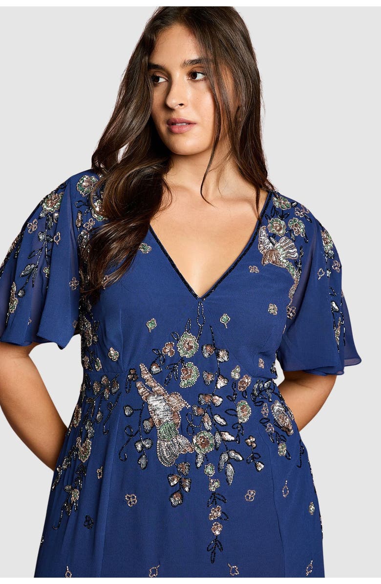 Coast Plus Floral Embellished Midi Dress, Alternate, color, Navy