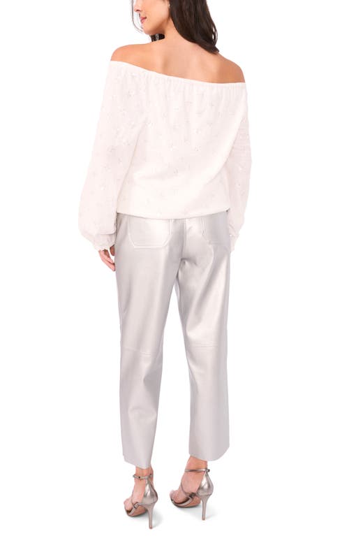 Vince Camuto Sequin Off The Shoulder Long Sleeve Shirt In Neutral