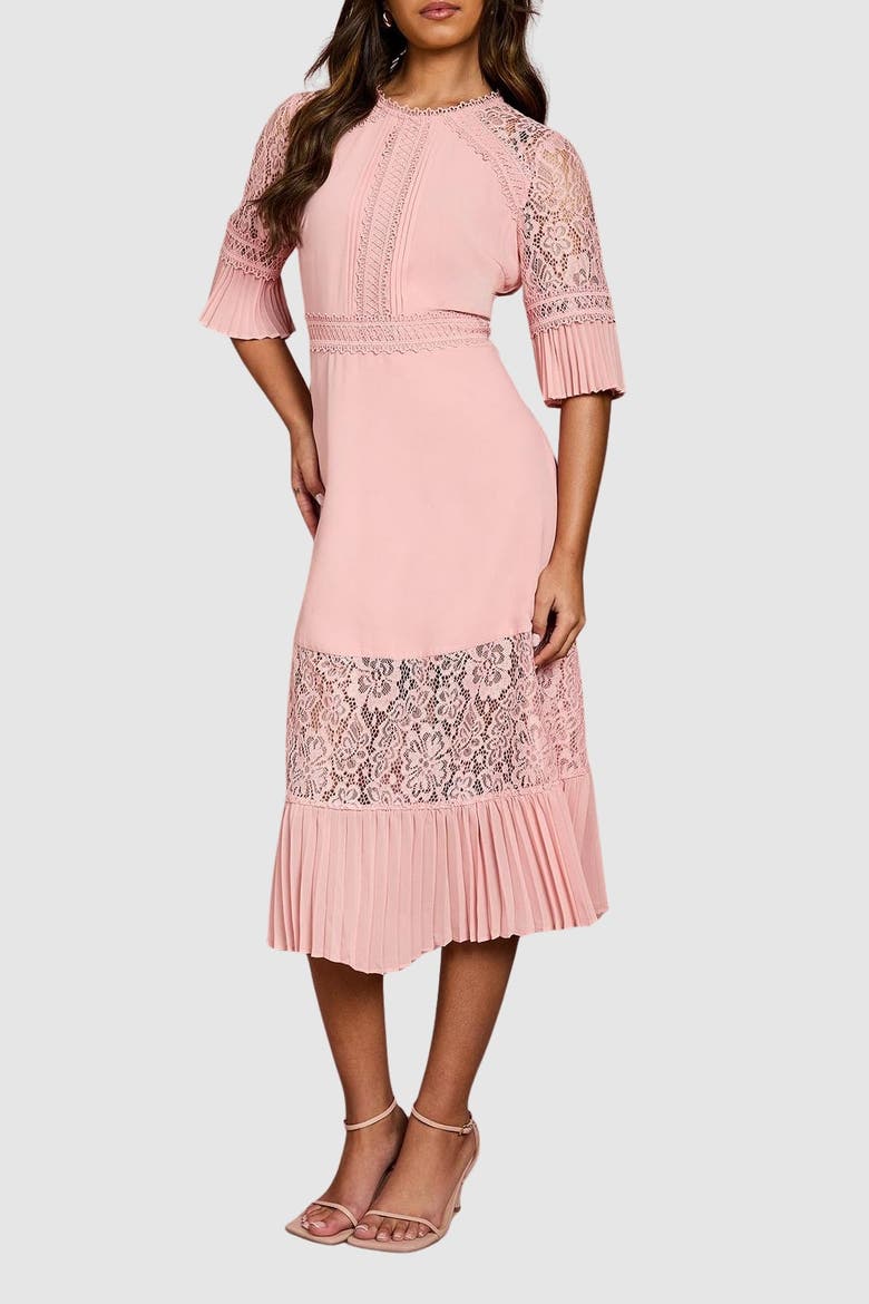 Lace Insert Midi Dress, Alternate, color, Blush