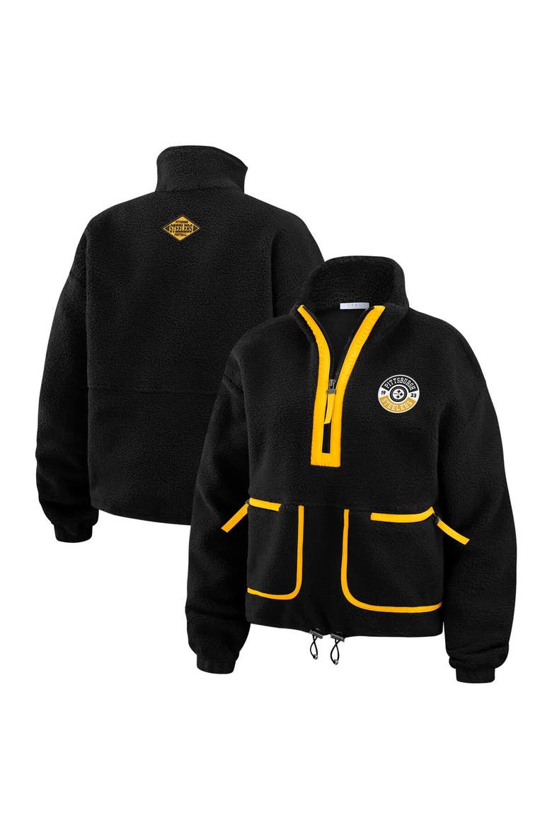 Women's WEAR by Erin Andrews Black Pittsburgh Steelers Polar Fleece Half-Zip Jacket, Alternate, color, Black