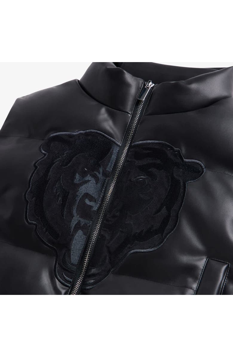 Off Season Women's Black Chicago Bears Faux Leather Cropped Puffer Vest, Alternate, color, Black