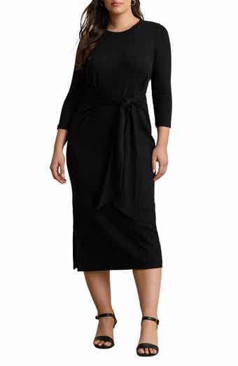 Lauren Ralph Lauren Tie Waist Rib Cotton Blend Midi Dress