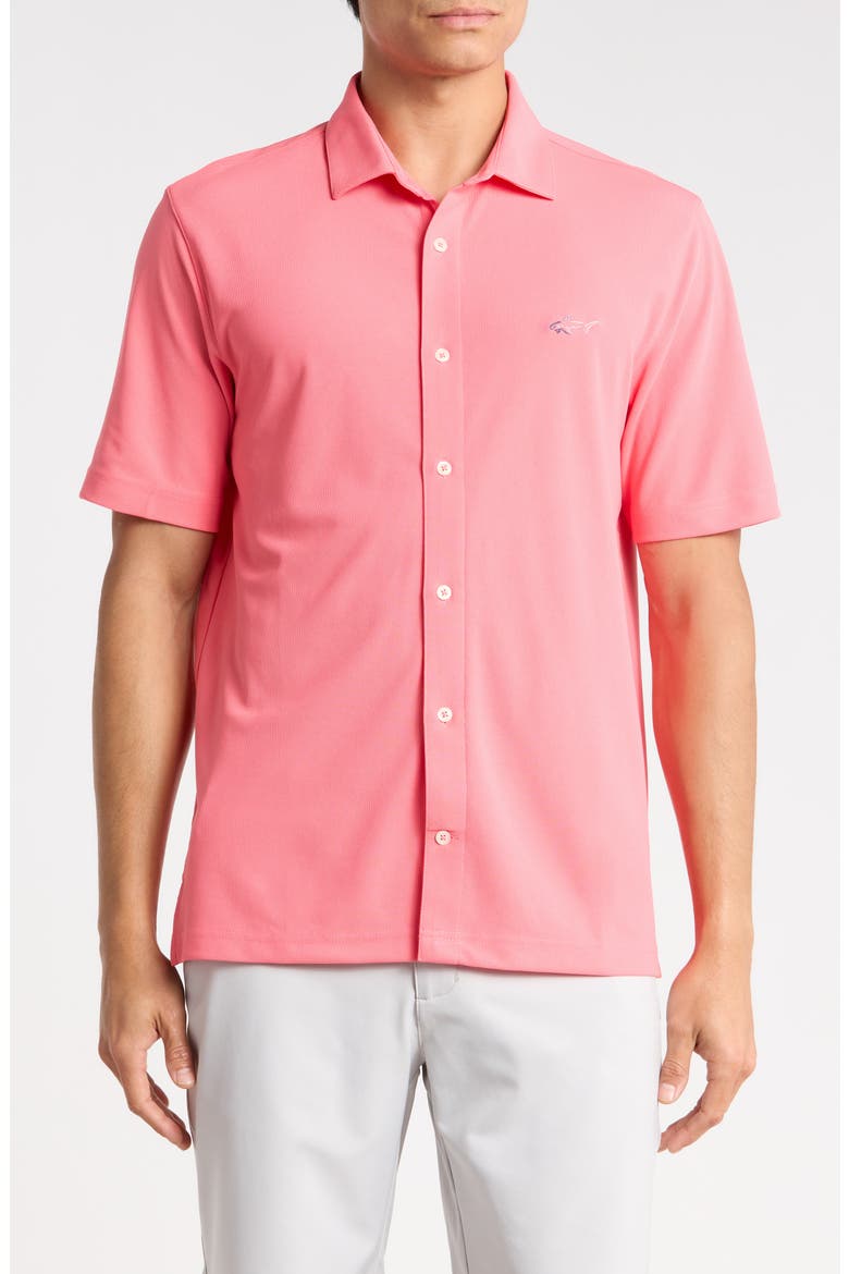 Stretch Piqué Button Front Shirt, Main, color, SUN KISSED CORAL