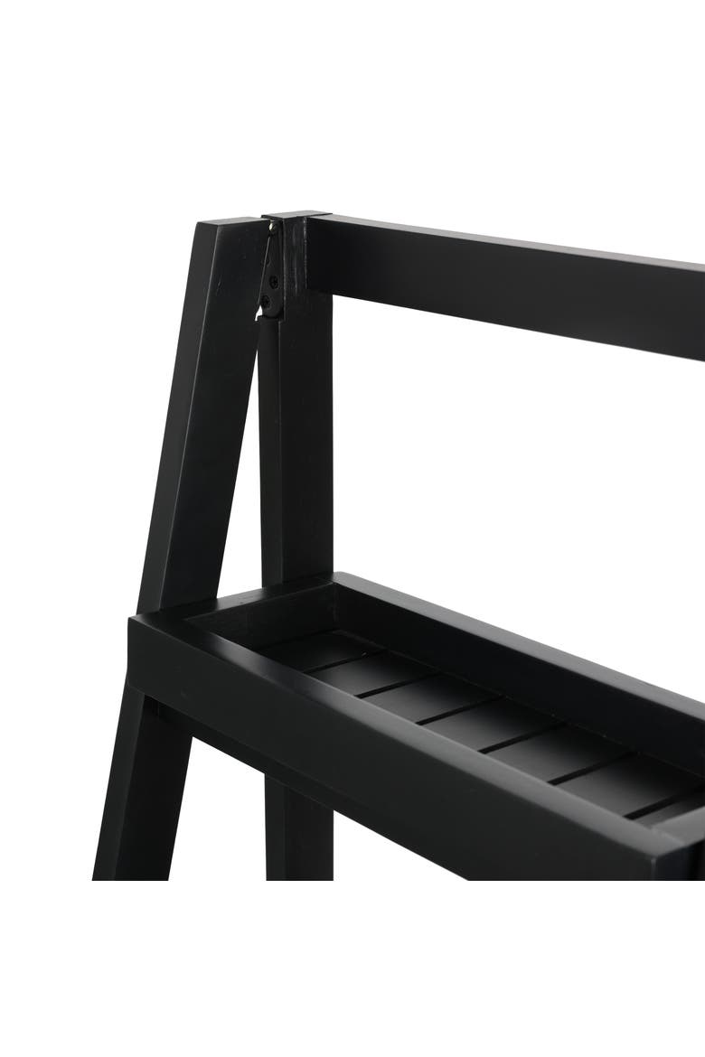 Everett Minimalist Handcrafted Acacia Wood 4-Tier Indoor/Outdoor Folding Display Ladder Storage Rack and Plant Stand, Alternate, color, Black