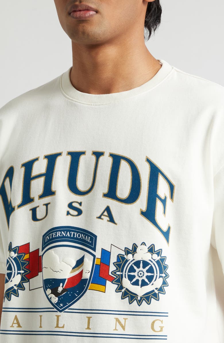 Rhude USA Sailing Icon T-Shirt, Alternate, color, Vintage White/ Black