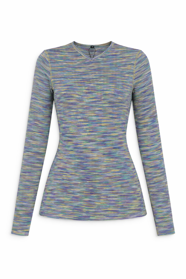 Heather Striped V-Neck Tee - Long Sleeve, Heather Knit, Alternate, color, Yellow