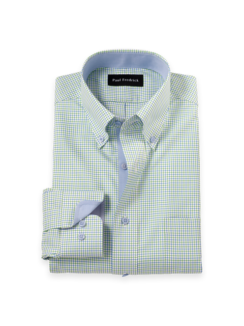 Cotton Poly Spandex Buttondown Collar Twill Slim Contrast Trim Button Cuff Long Sleeve