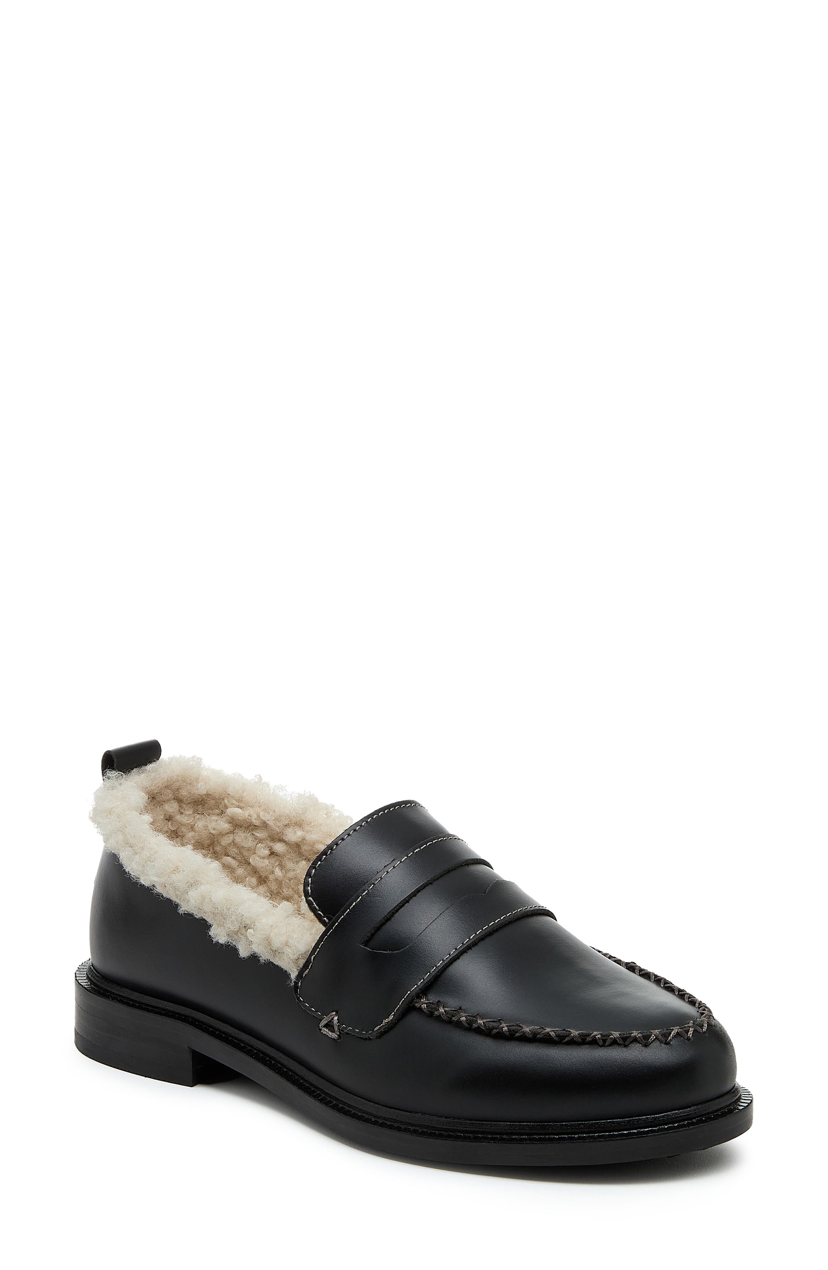 Kelsi Dagger Brooklyn Lens Faux Shearling Lined Loafer, Main, color, Black