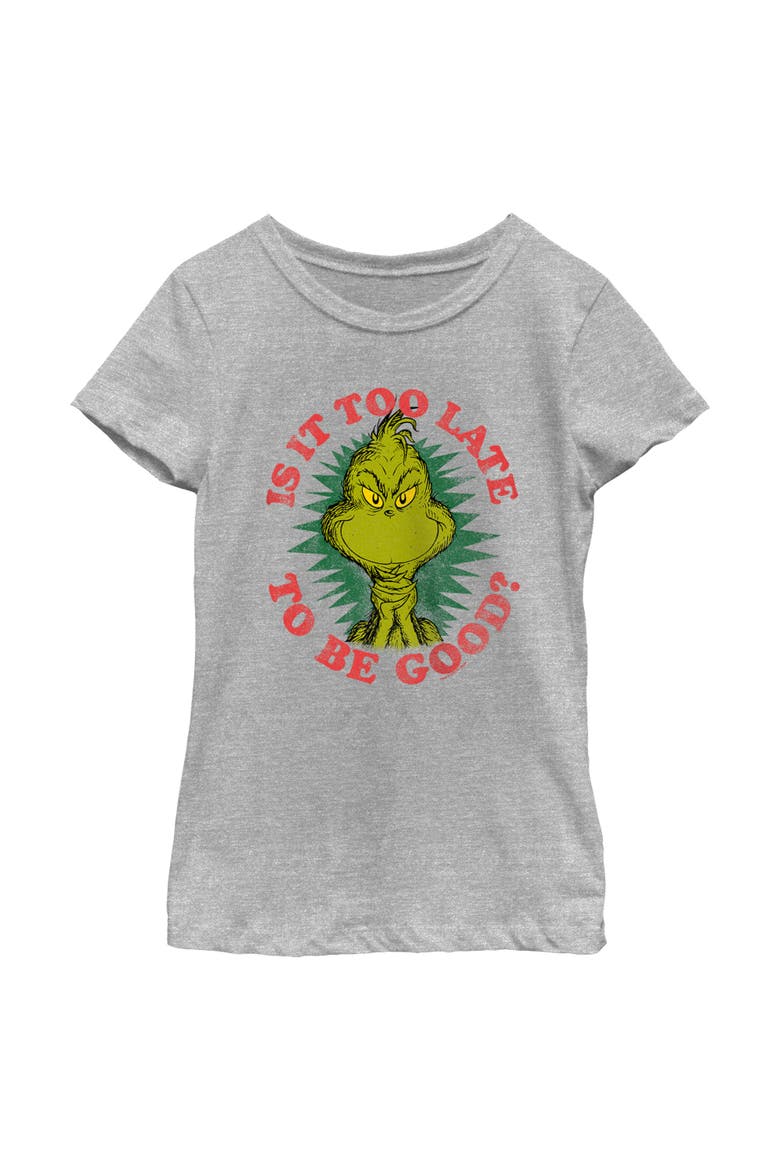 Girls' Dr. Seuss Christmas Grinch Is it too Late Graphic T-Shirt, Main, color, Athletic Heather