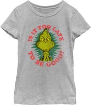 The Grinch Girls' Dr. Seuss Christmas Grinch Is it too Late Graphic T-Shirt
