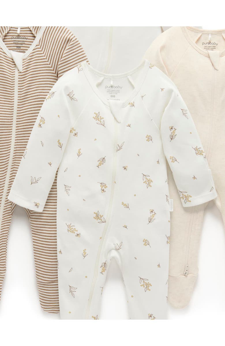 Purebaby 4 Pack Zip Footie Unisex, Alternate, color, Vanilla Wattle Bee Pack