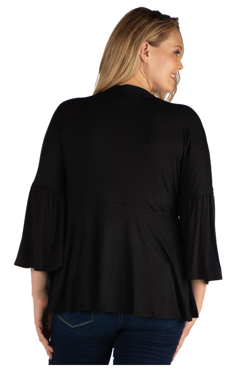 24seven Comfort Apparel Plus Size Bell Sleeve Flared Open Front Cardigan, Alternate, color, Black