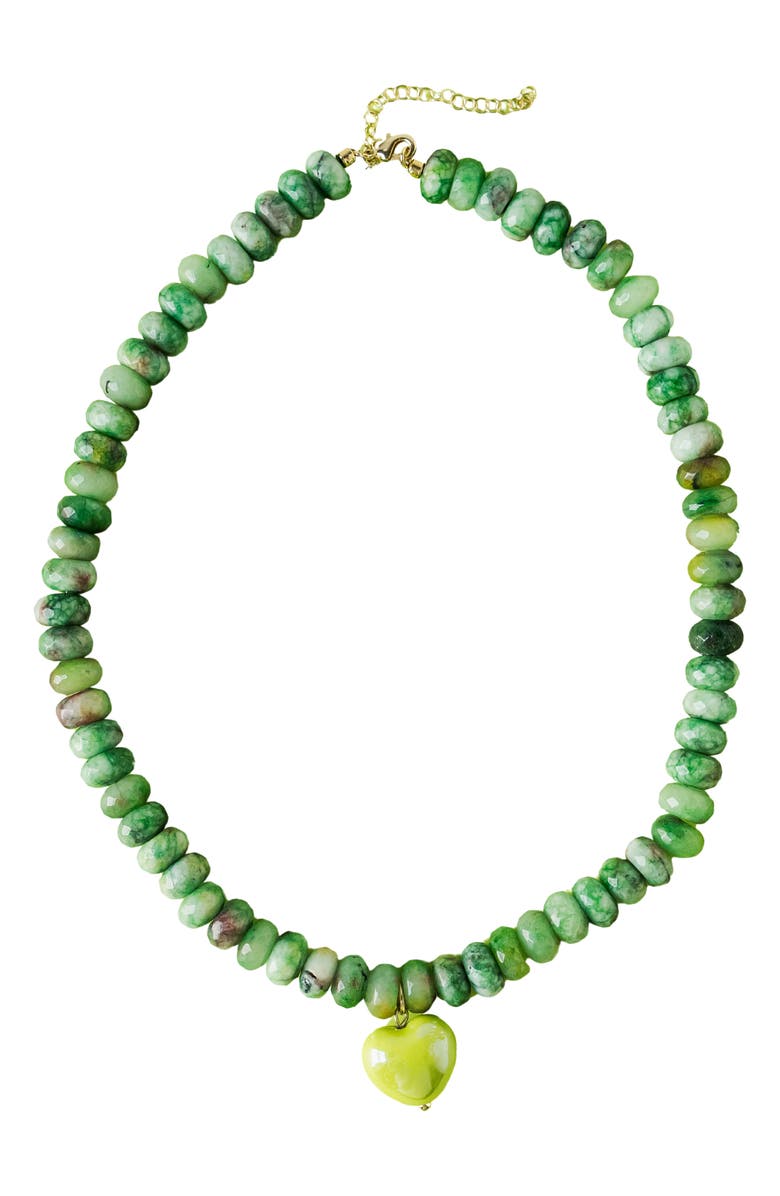 MacRae & Co. Alice Beaded Heart Pendant Necklace, Main, color, Green