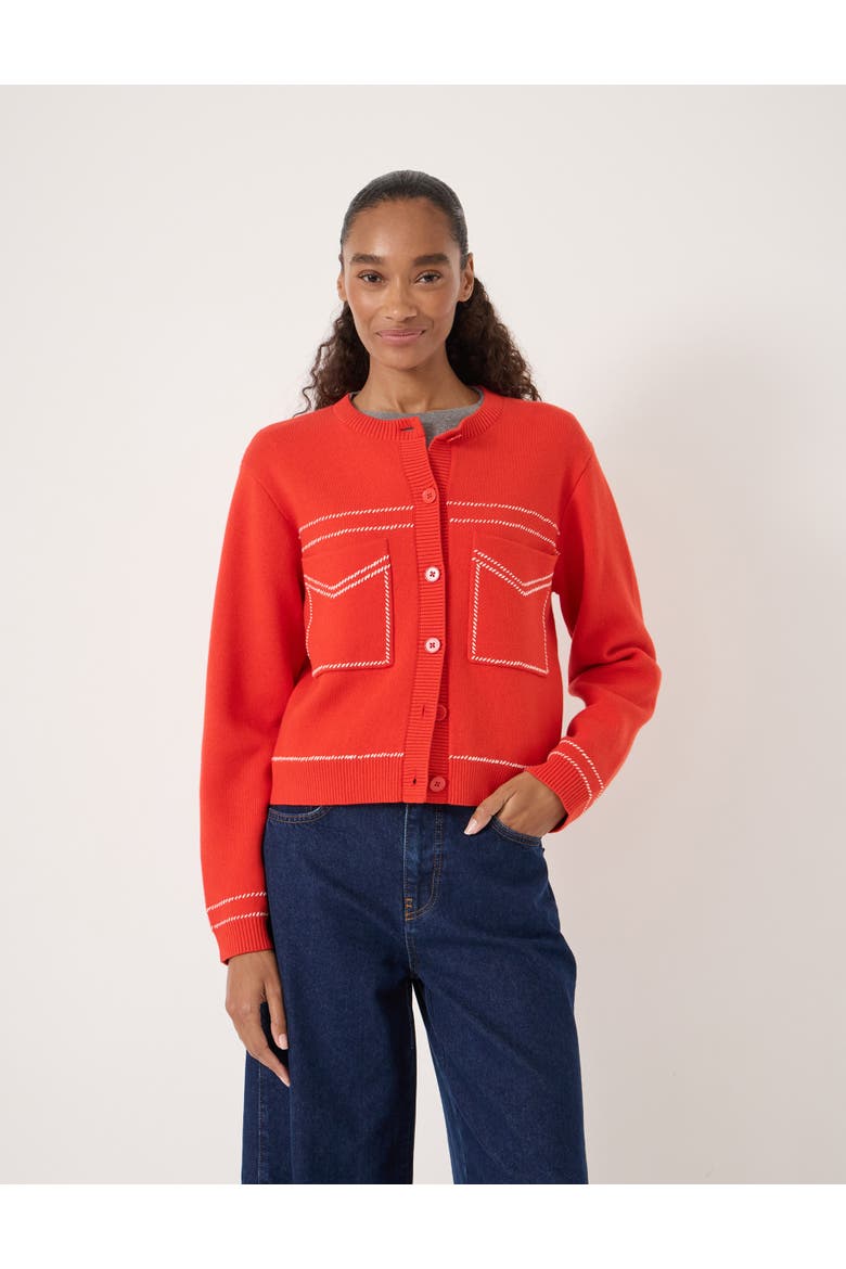 Wool-Blend Stitch Detail Cardigan, Main, color, Bright Red
