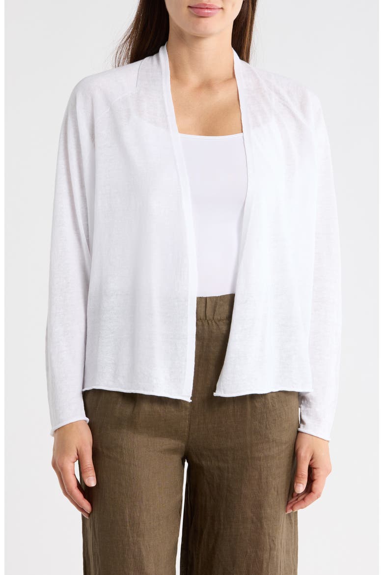 Organic Linen & Organic Cotton Open Front Cardigan, Main, color, WHITE