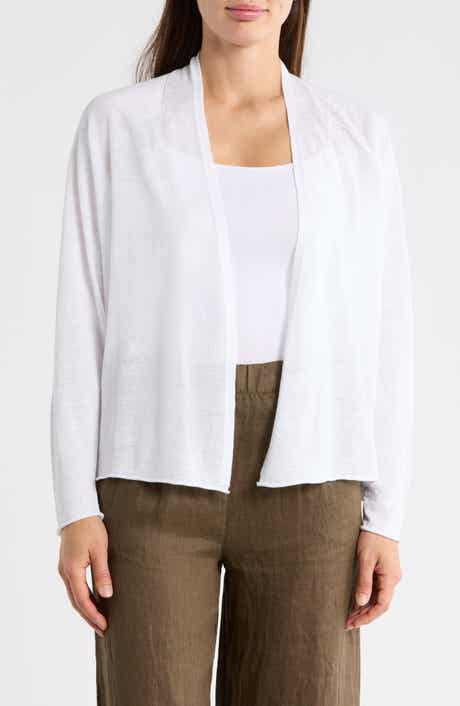Eileen Fisher Organic Linen & Organic Cotton Open Front Cardigan