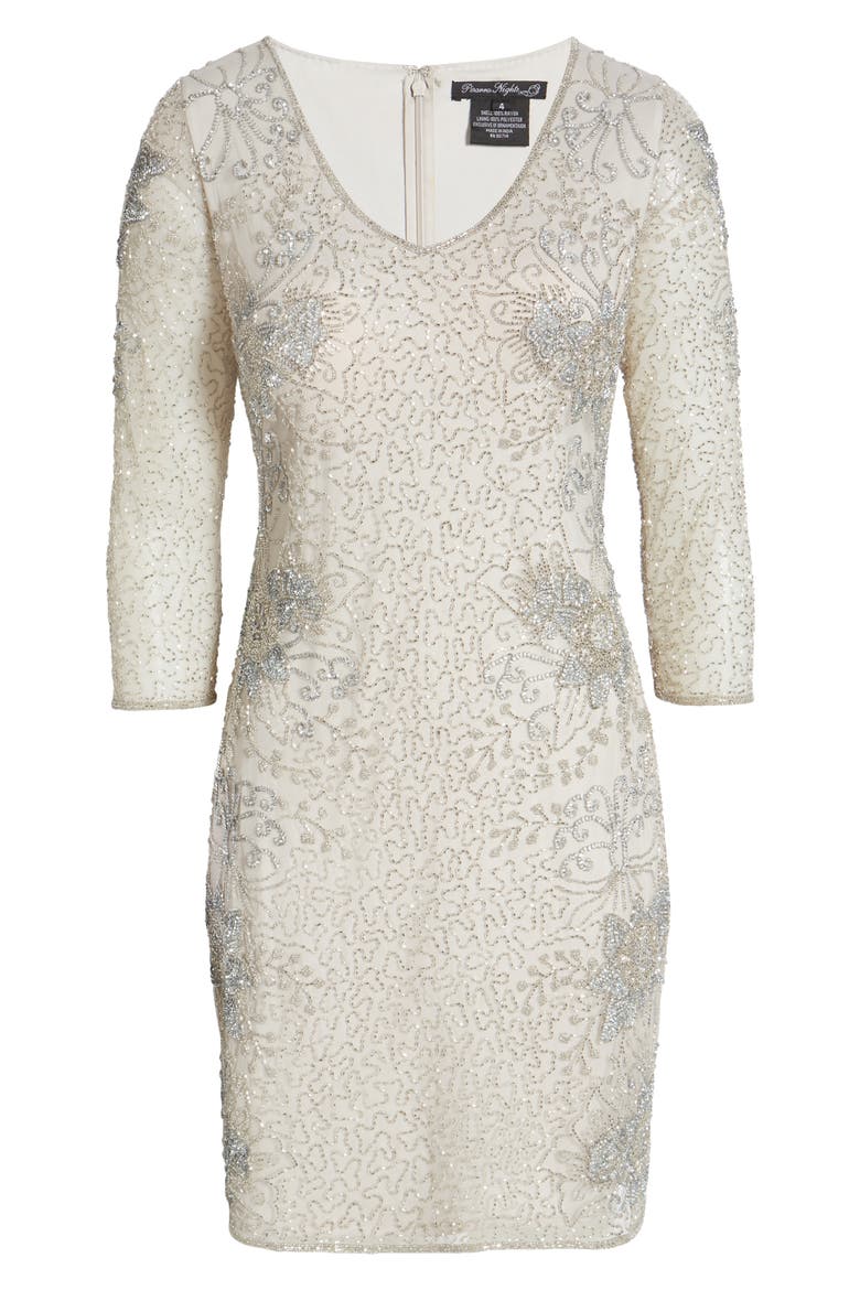 Beaded V-Neck Cocktail Dress, Alternate, color, SILVER