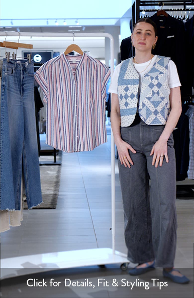 Stripe Linen Blend Short Sleeve Button-Up Shirt, sales video thumbnail