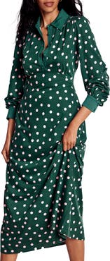 Boden Polka Dot Empire Waist Long Sleeve Dress