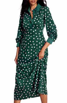 Boden Polka Dot Empire Waist Long Sleeve Dress