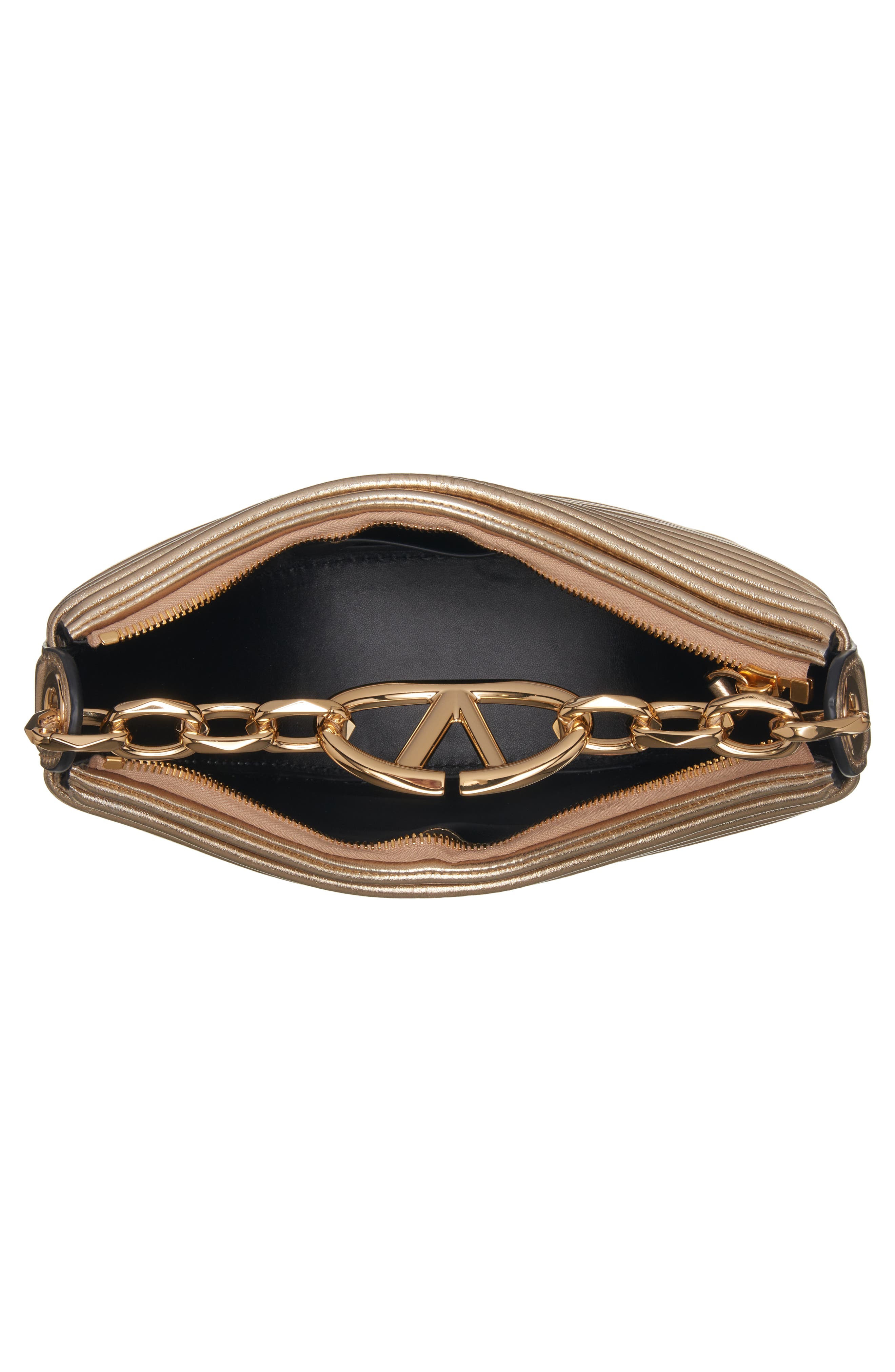 Valentino Garavani Small VLOGO Moon Metallic Lambskin Hobo Bag with Chain, Alternate, color, 