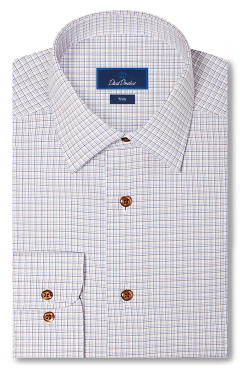 Trim Fit Shadow Check Cotton Dress Shirt