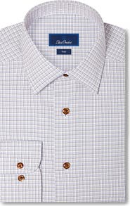 David Donahue Trim Fit Shadow Check Cotton Dress Shirt