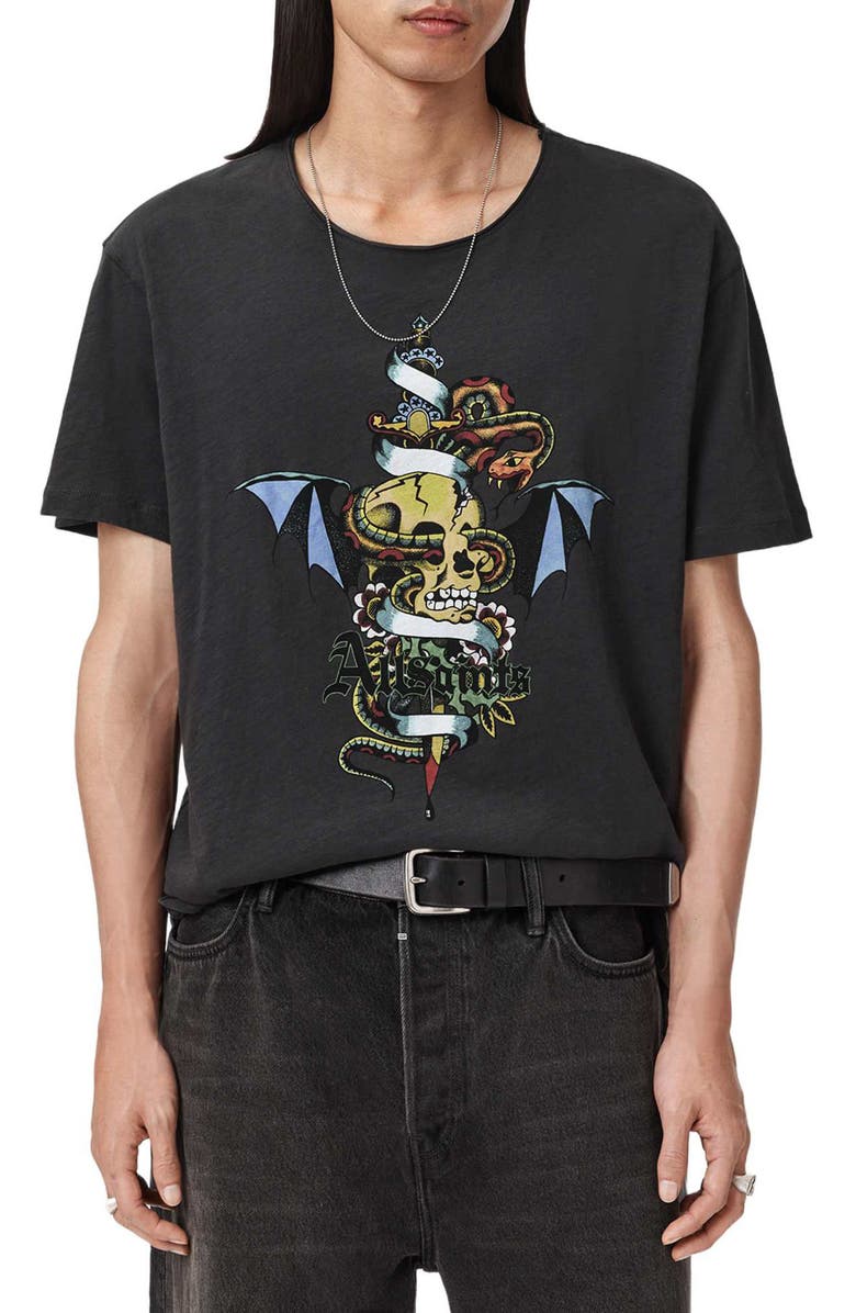 AllSaints Sabre Cotton Graphic T-Shirt, Alternate, color, Washed Black