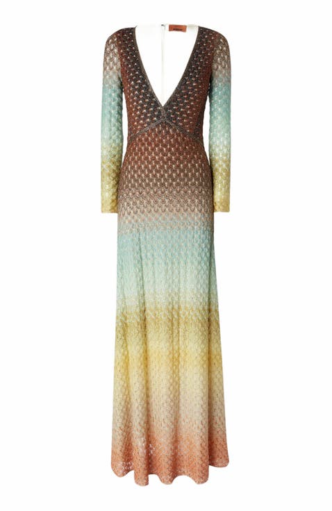 Flared Dégradé Long Dress With V-neck