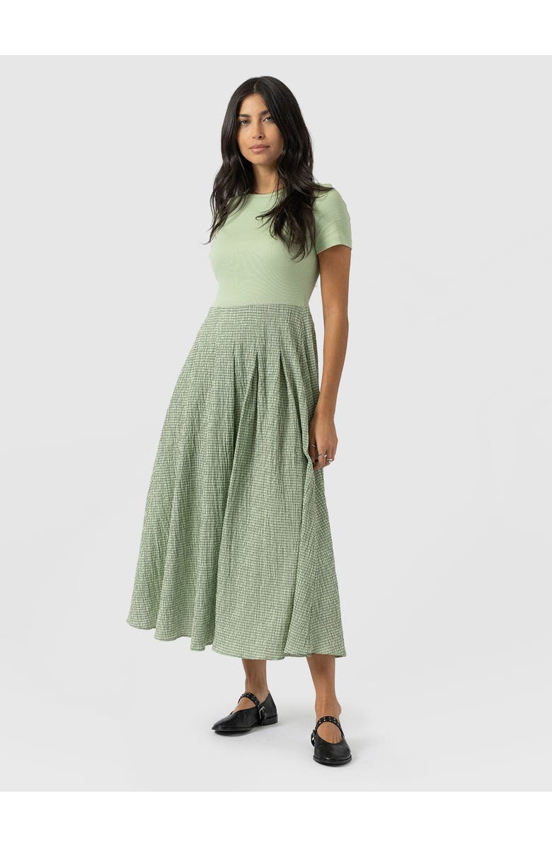 Saint + Sofia Renee Contrast Dress, Alternate, color, Mint Gingham
