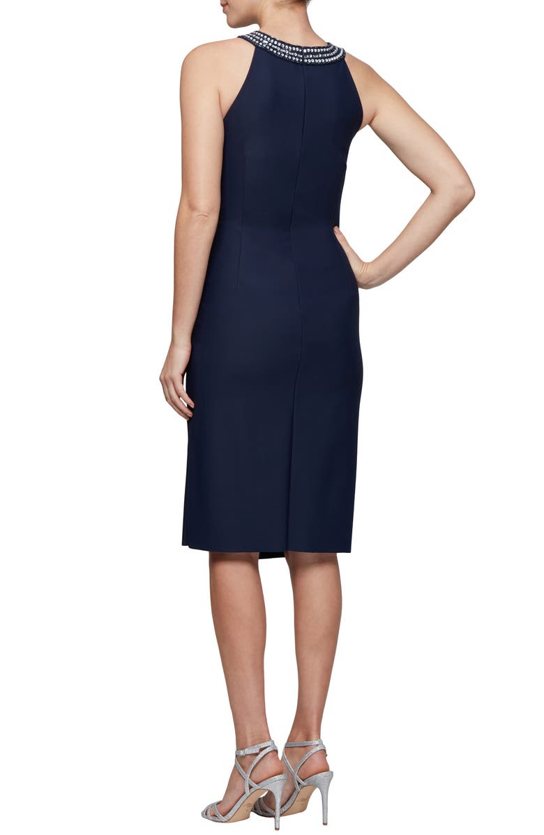 Alex Evenings Contour Collection Halter Embellished Cocktail Dress, Alternate, color, Navy