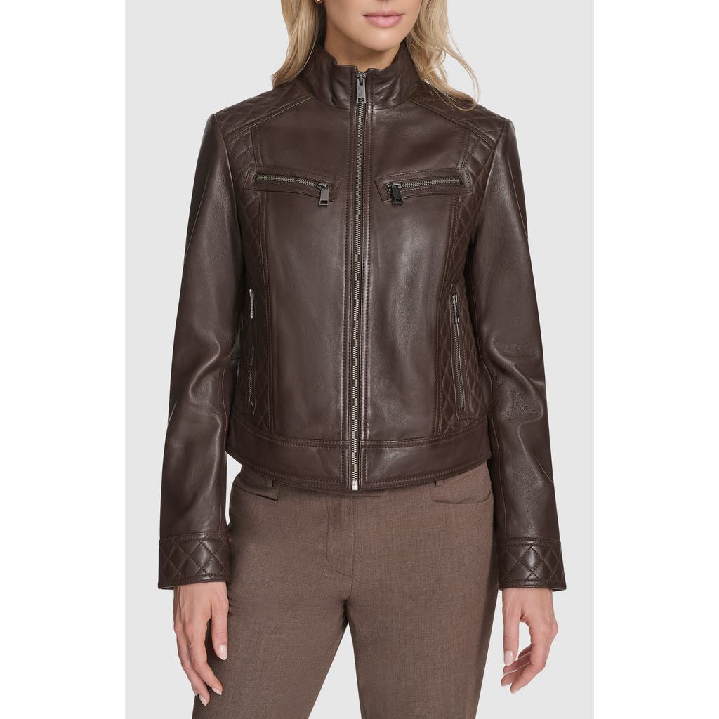 Andrew Marc Mikel Racer Leather Jacket In Brown