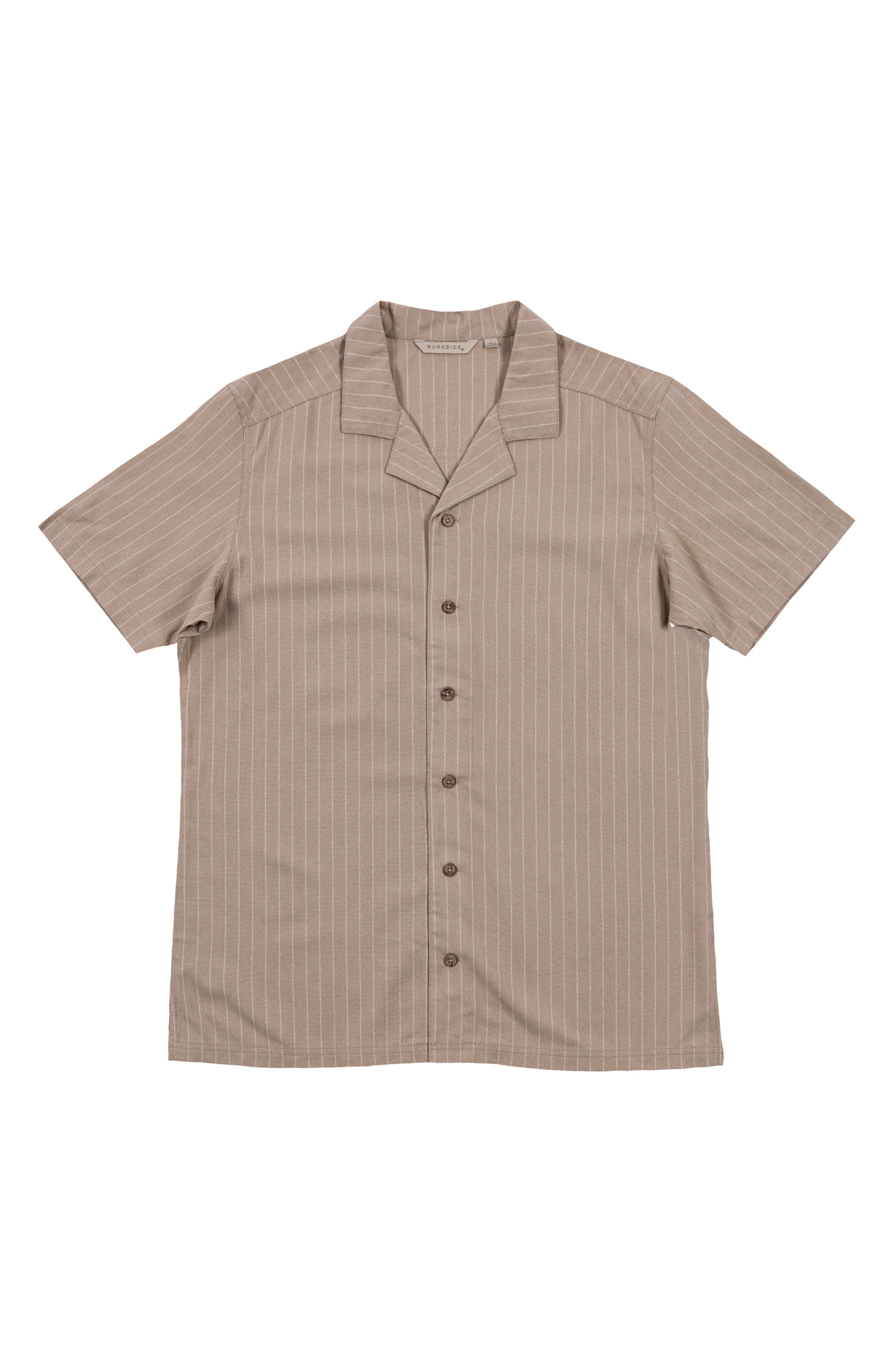 BURNSIDE Stripe Linen & Cotton Blend Camp Shirt
