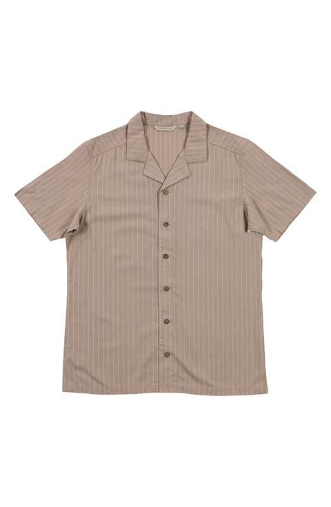 Stripe Linen & Cotton Blend Camp Shirt