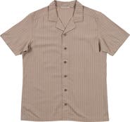 BURNSIDE Stripe Linen & Cotton Blend Camp Shirt