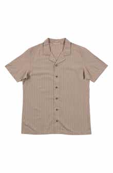 BURNSIDE Stripe Linen & Cotton Blend Camp Shirt