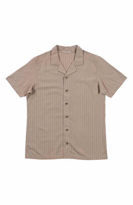 BURNSIDE Stripe Linen & Cotton Blend Camp Shirt