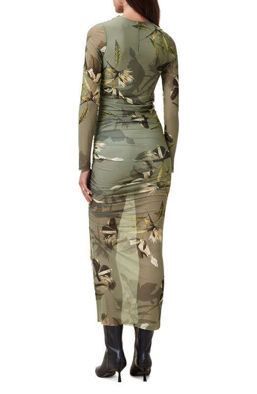 Allsaints Hanako Print Mesh Wrap Maxi Dress In Emerge Olive Green