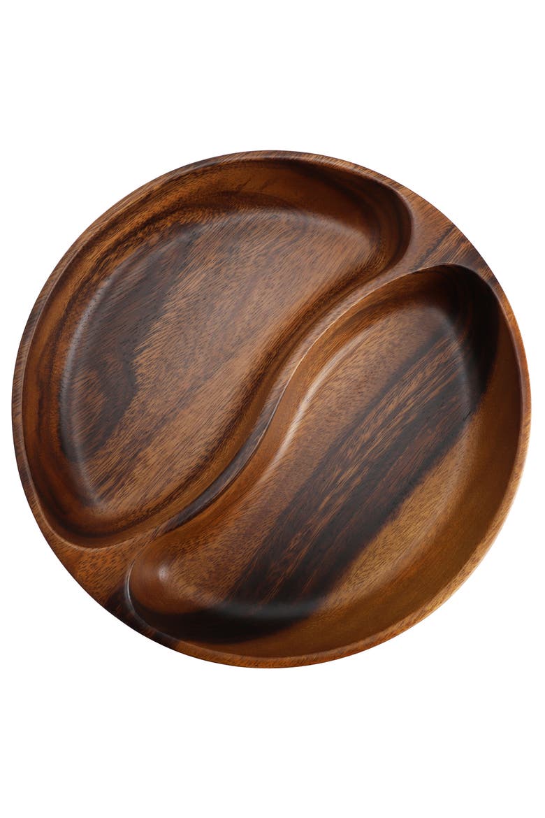 10 Inch Acacia Wood Divided Serving Bowl, Alternate, color, Dark Brown