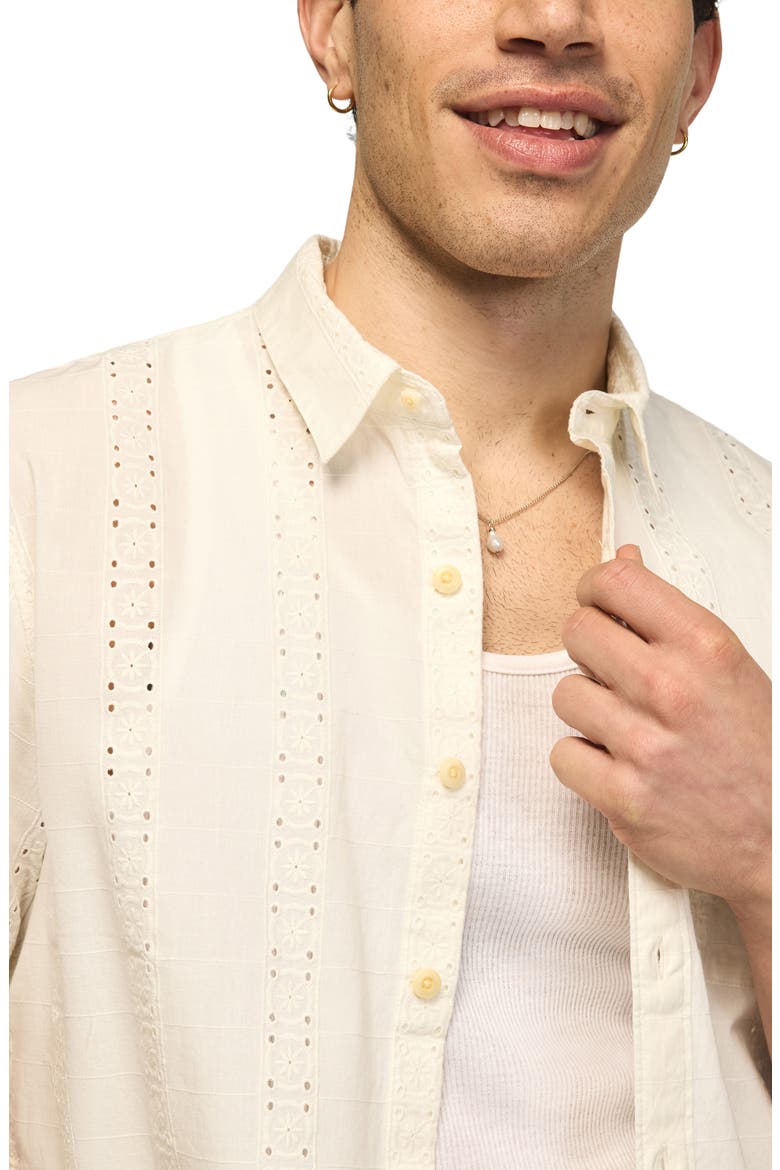 San Gabriel Short Sleeve Cotton Eyelet Button-Up Shirt, Alternate, color, TOFU