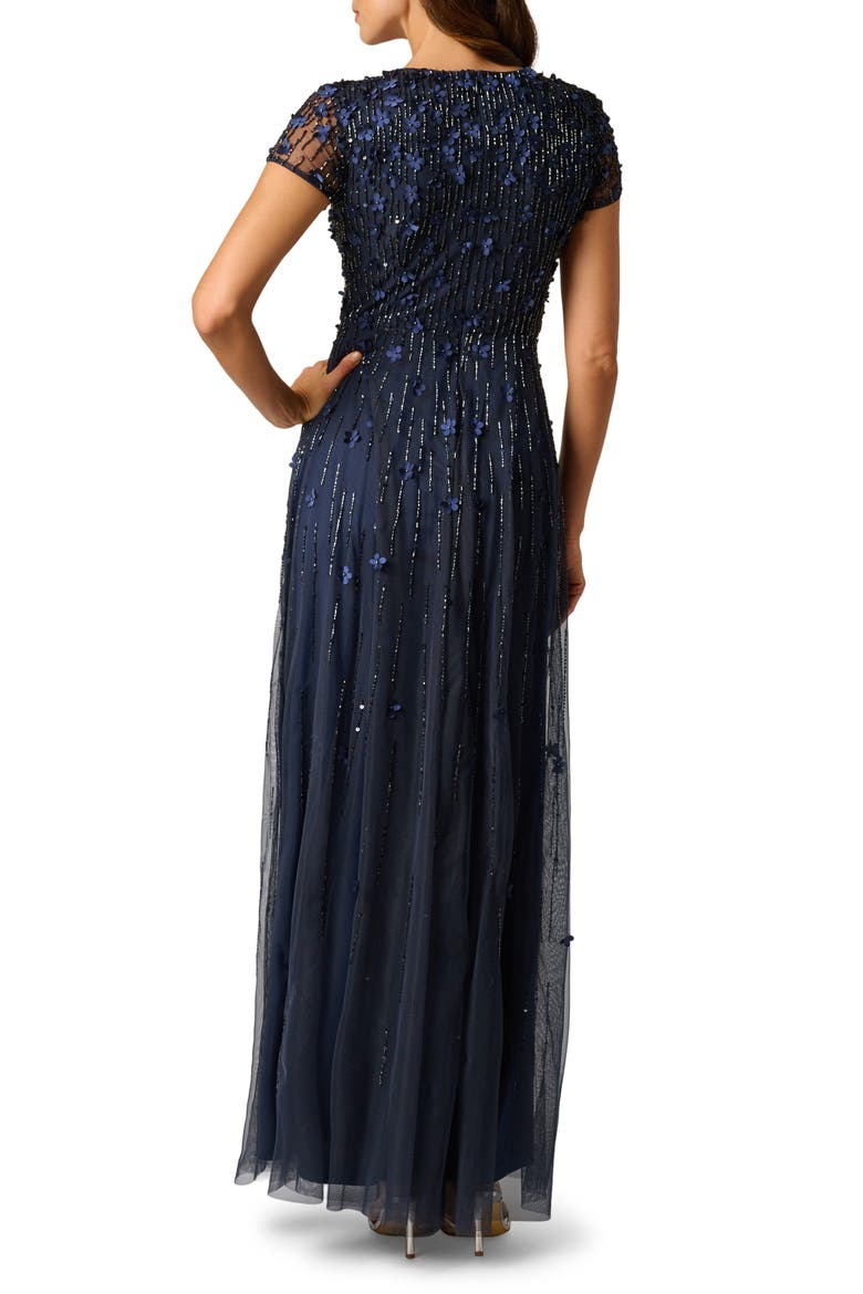 Beaded Appliqué Gown, Alternate, color, NAVY